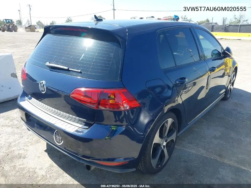 2016 Volkswagen Golf Gti S 4-Door VIN: 3VW5T7AU6GM020555 Lot: 42196253