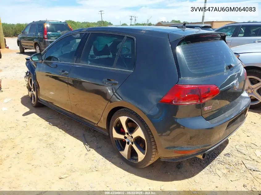 2016 Volkswagen Golf Gti Se W/Performance Package 4-Door VIN: 3VW547AU6GM064083 Lot: 42340832
