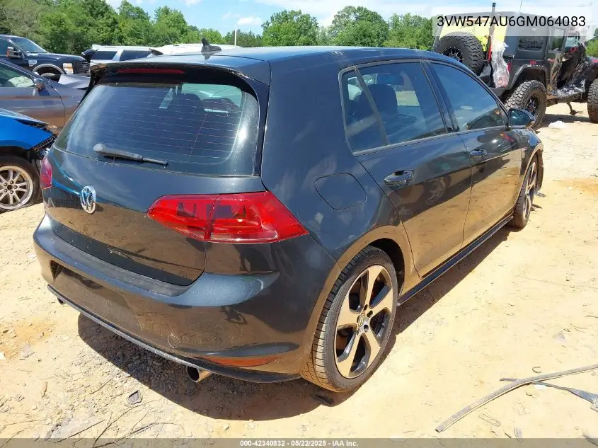 2016 Volkswagen Golf Gti Se W/Performance Package 4-Door VIN: 3VW547AU6GM064083 Lot: 42340832