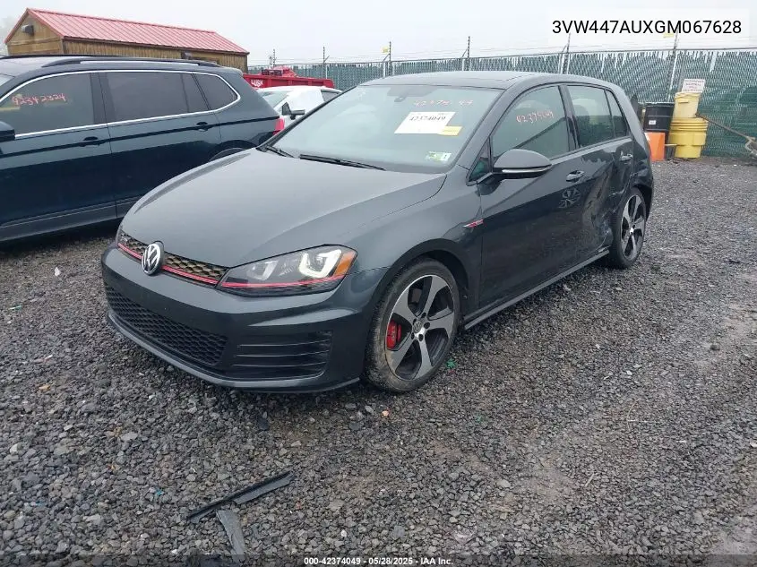 2016 Volkswagen Golf Gti Autobahn W/Performance Package 4-Door VIN: 3VW447AUXGM067628 Lot: 42374049