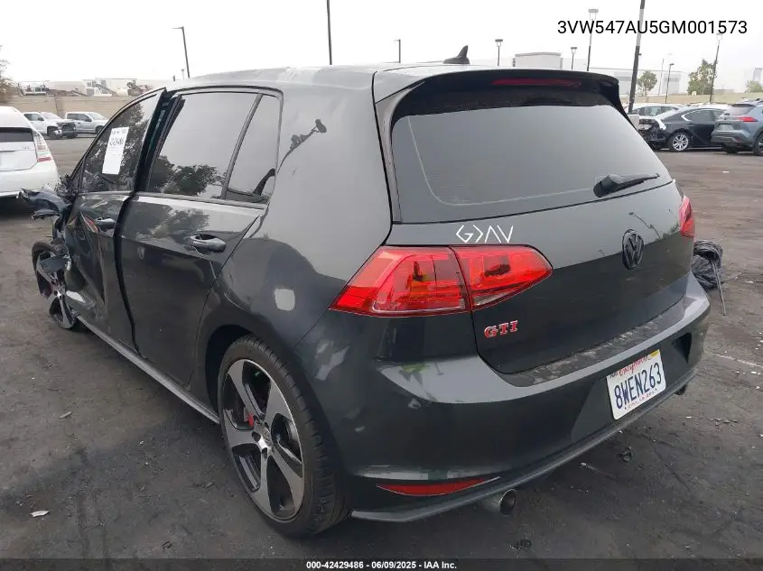 2016 Volkswagen Golf Gti Autobahn W/Performance Package 4-Door VIN: 3VW547AU5GM001573 Lot: 42429486