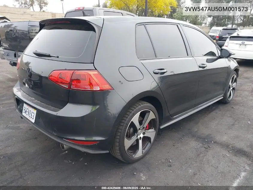 2016 Volkswagen Golf Gti Autobahn W/Performance Package 4-Door VIN: 3VW547AU5GM001573 Lot: 42429486