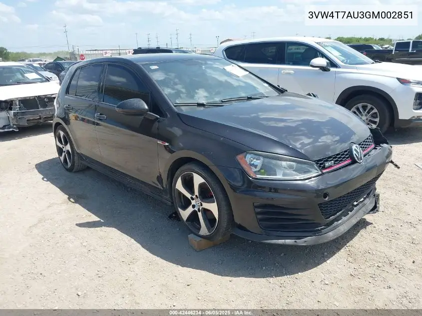 2016 Volkswagen Golf Gti S 4-Door VIN: 3VW4T7AU3GM002851 Lot: 42446234