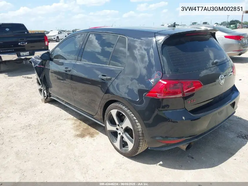 2016 Volkswagen Golf Gti S 4-Door VIN: 3VW4T7AU3GM002851 Lot: 42446234