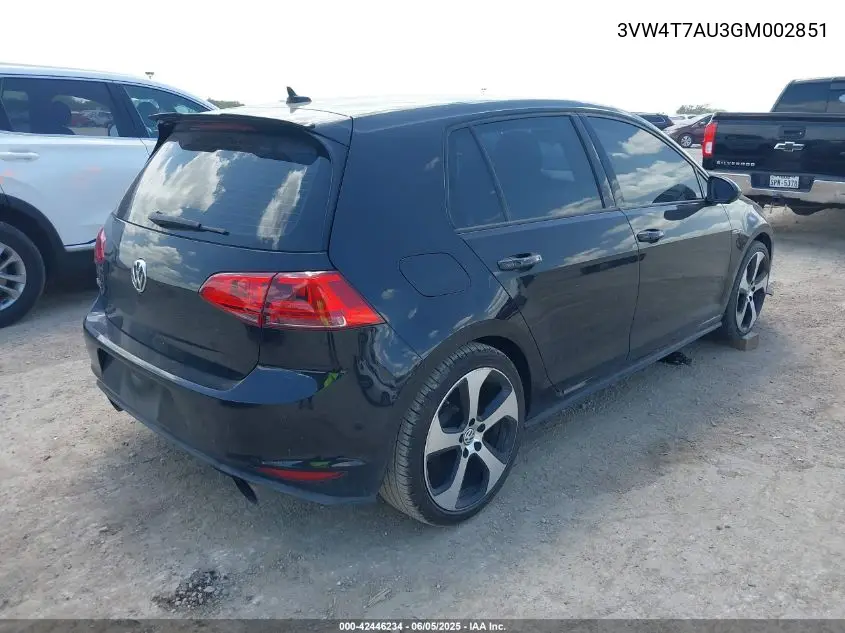 2016 Volkswagen Golf Gti S 4-Door VIN: 3VW4T7AU3GM002851 Lot: 42446234