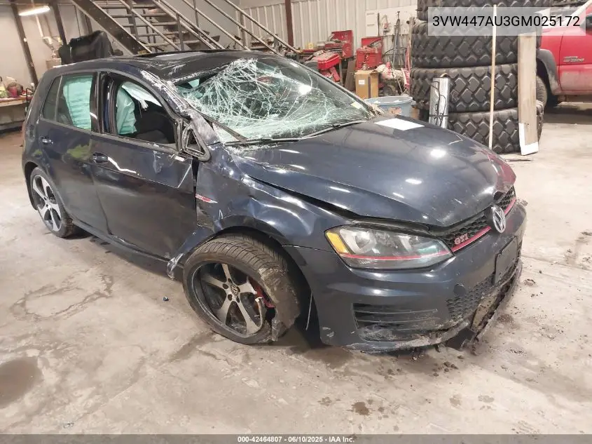 2016 Volkswagen Golf Gti Autobahn W/Performance Package 4-Door VIN: 3VW447AU3GM025172 Lot: 42464807