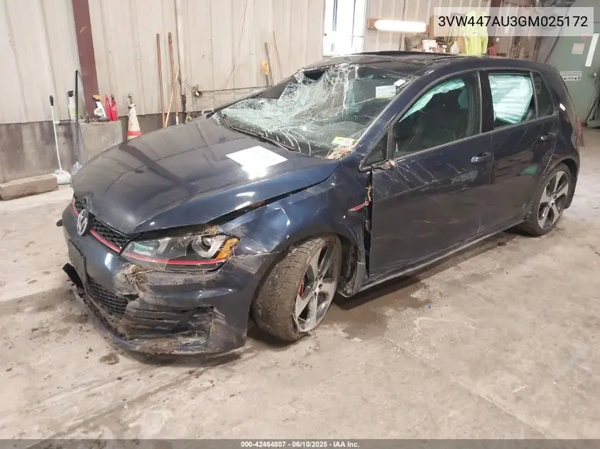 2016 Volkswagen Golf Gti Autobahn W/Performance Package 4-Door VIN: 3VW447AU3GM025172 Lot: 42464807