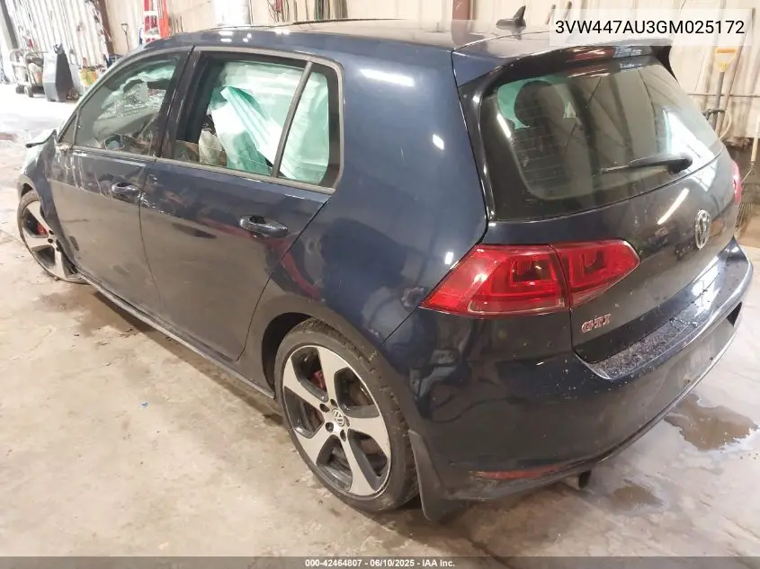 2016 Volkswagen Golf Gti Autobahn W/Performance Package 4-Door VIN: 3VW447AU3GM025172 Lot: 42464807