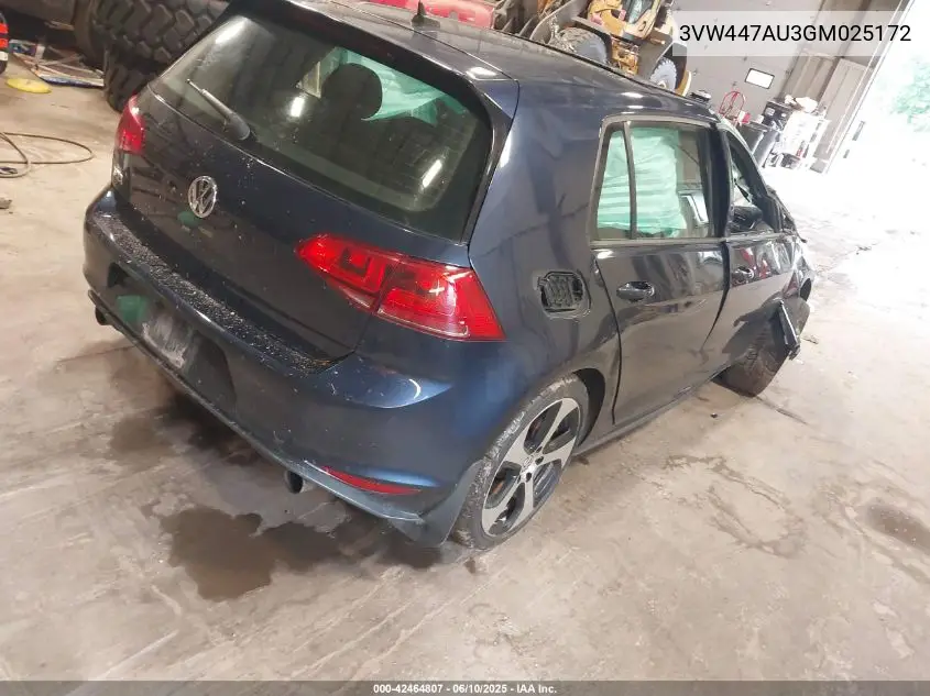 2016 Volkswagen Golf Gti Autobahn W/Performance Package 4-Door VIN: 3VW447AU3GM025172 Lot: 42464807