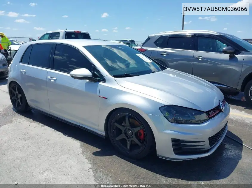 2016 Volkswagen Golf Gti S 4-Door VIN: 3VW5T7AU5GM036066 Lot: 42523669