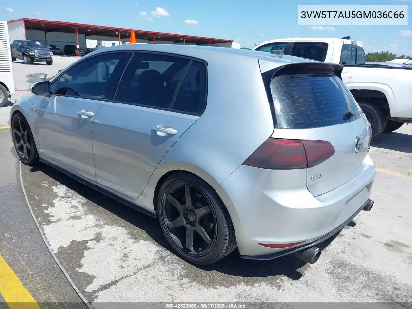 2016 Volkswagen Golf Gti S 4-Door VIN: 3VW5T7AU5GM036066 Lot: 42523669
