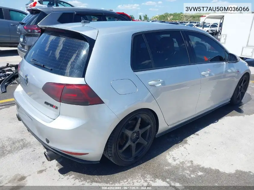2016 Volkswagen Golf Gti S 4-Door VIN: 3VW5T7AU5GM036066 Lot: 42523669