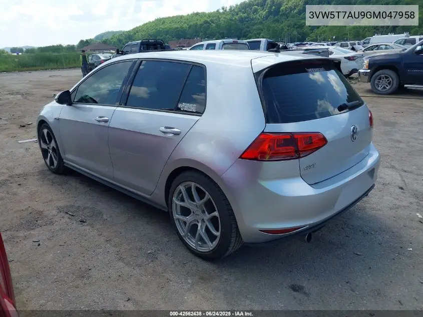 2016 Volkswagen Golf Gti S 4-Door VIN: 3VW5T7AU9GM047958 Lot: 42562438