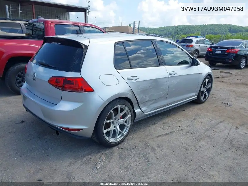 2016 Volkswagen Golf Gti S 4-Door VIN: 3VW5T7AU9GM047958 Lot: 42562438