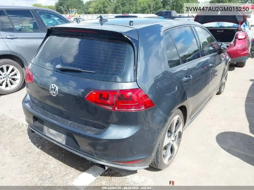 2016 Volkswagen Golf Gti Autobahn W/Performance Package 4-Door VIN: 3VW447AU2GM015250 Lot: 42594730