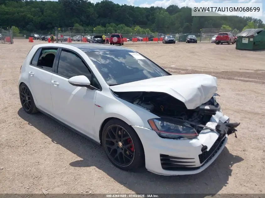 2016 Volkswagen Golf Gti S 4-Door VIN: 3VW4T7AU1GM068699 Lot: 42651689