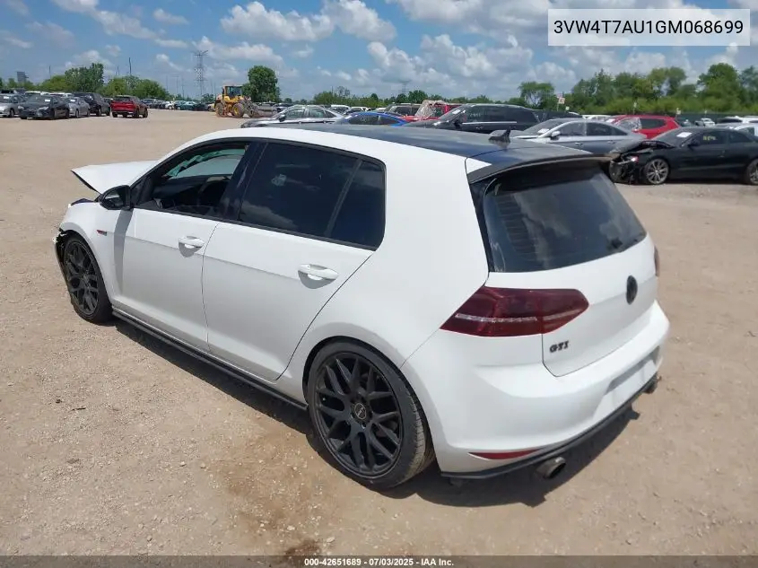 2016 Volkswagen Golf Gti S 4-Door VIN: 3VW4T7AU1GM068699 Lot: 42651689