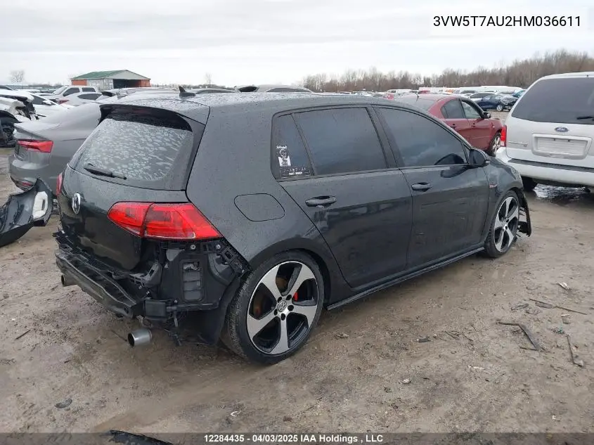 2017 Volkswagen Golf Gti 5-Door Autobahn VIN: 3VW5T7AU2HM036611 Lot: 12284435