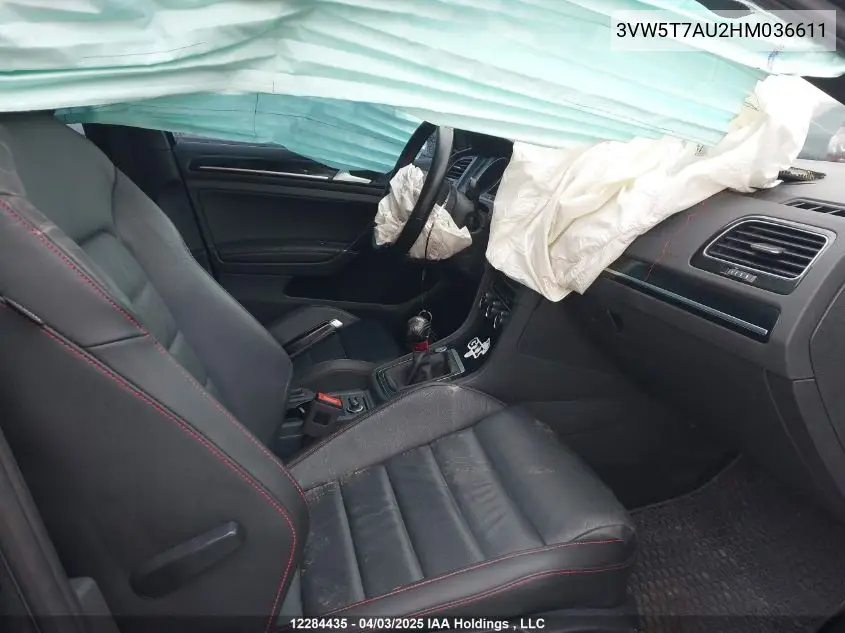 2017 Volkswagen Golf Gti 5-Door Autobahn VIN: 3VW5T7AU2HM036611 Lot: 12284435