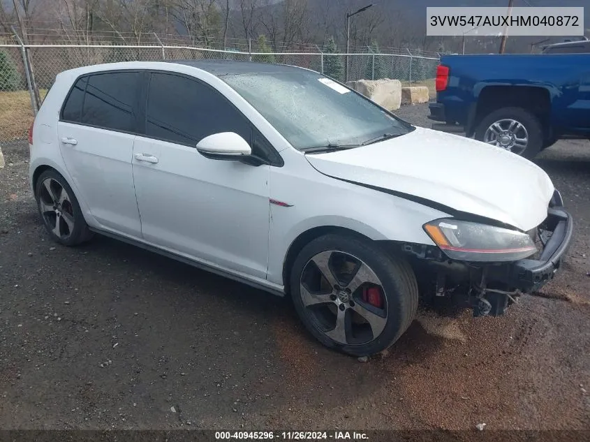 2017 Volkswagen Golf Gti Autobahn 4-Door/S 4-Door/Se 4-Door/Sport 4-Door VIN: 3VW547AUXHM040872 Lot: 40945296