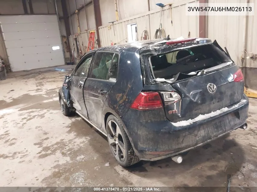 2017 Volkswagen Golf Gti Autobahn 4-Door/S 4-Door/Se 4-Door/Sport 4-Door VIN: 3VW547AU6HM026113 Lot: 41378470
