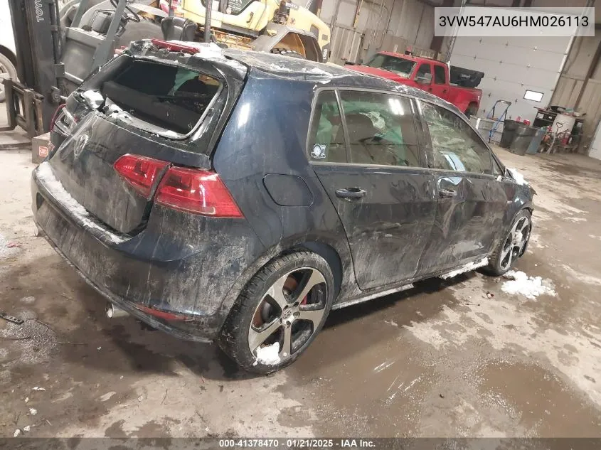 2017 Volkswagen Golf Gti Autobahn 4-Door/S 4-Door/Se 4-Door/Sport 4-Door VIN: 3VW547AU6HM026113 Lot: 41378470