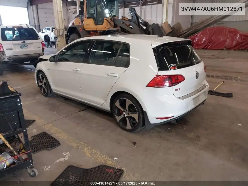 2017 Volkswagen Golf Gti Autobahn 4-Door/S 4-Door/Se 4-Door/Sport 4-Door VIN: 3VW447AU6HM012871 Lot: 41814271