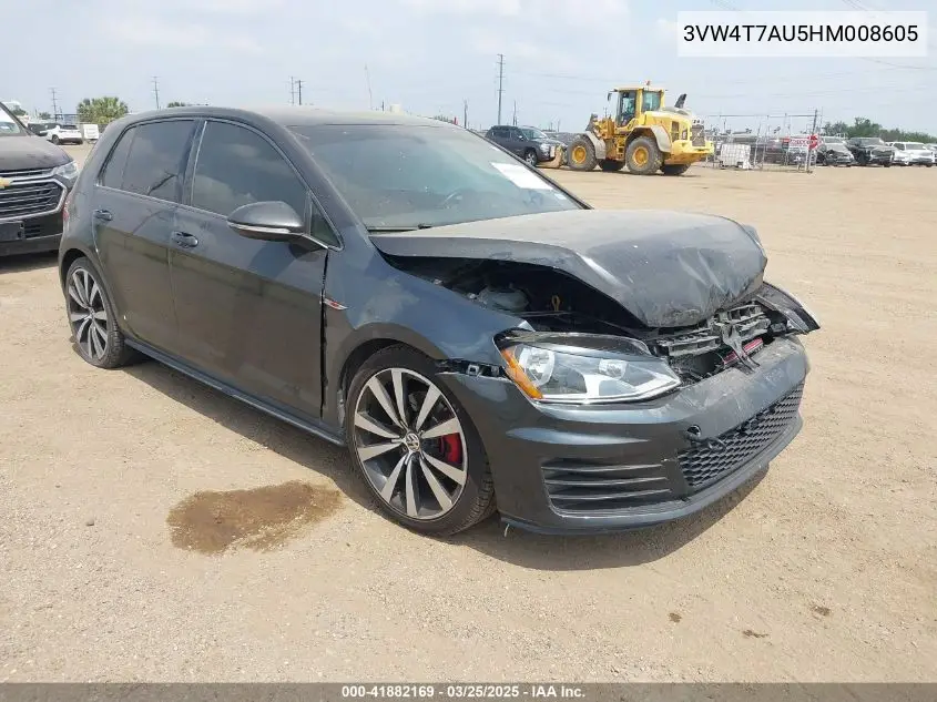 2017 Volkswagen Golf Gti S 4-Door VIN: 3VW4T7AU5HM008605 Lot: 41882169