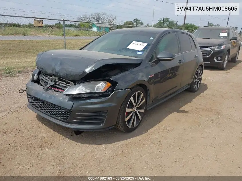 2017 Volkswagen Golf Gti S 4-Door VIN: 3VW4T7AU5HM008605 Lot: 41882169