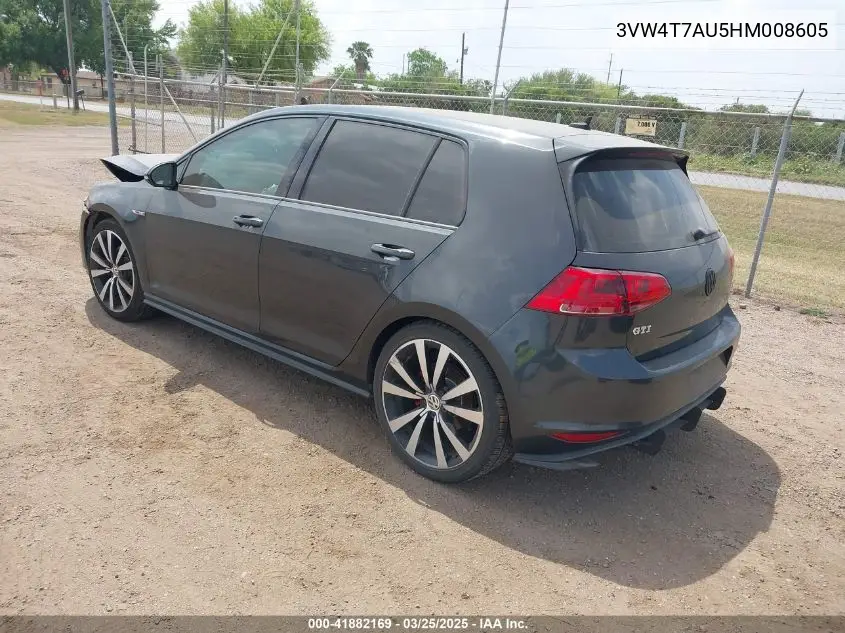 2017 Volkswagen Golf Gti S 4-Door VIN: 3VW4T7AU5HM008605 Lot: 41882169