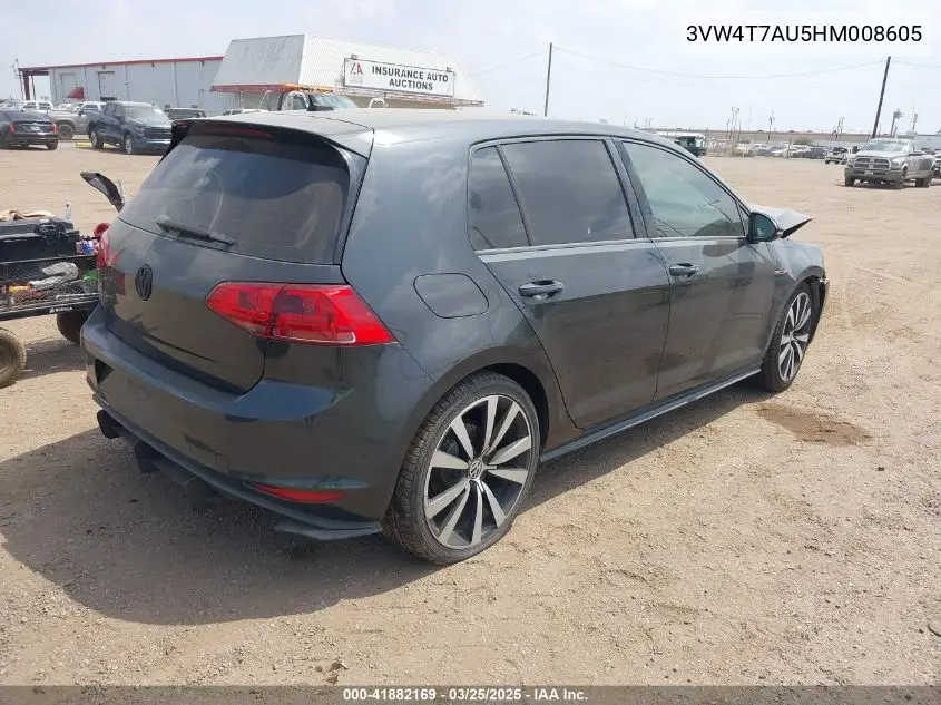 2017 Volkswagen Golf Gti S 4-Door VIN: 3VW4T7AU5HM008605 Lot: 41882169
