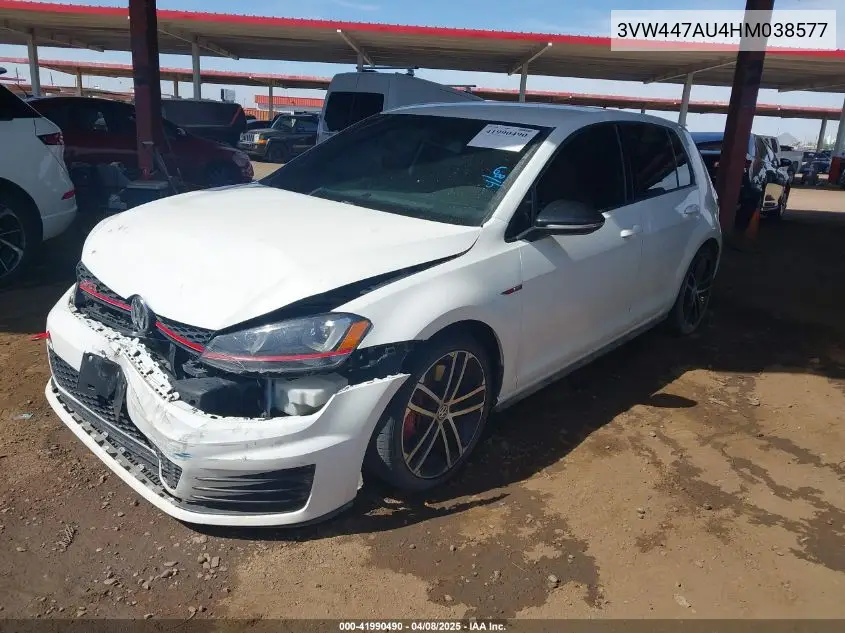 2017 Volkswagen Golf Gti Autobahn 4-Door/S 4-Door/Se 4-Door/Sport 4-Door VIN: 3VW447AU4HM038577 Lot: 41990490