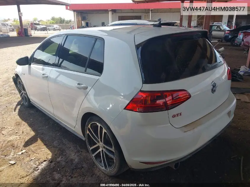 2017 Volkswagen Golf Gti Autobahn 4-Door/S 4-Door/Se 4-Door/Sport 4-Door VIN: 3VW447AU4HM038577 Lot: 41990490
