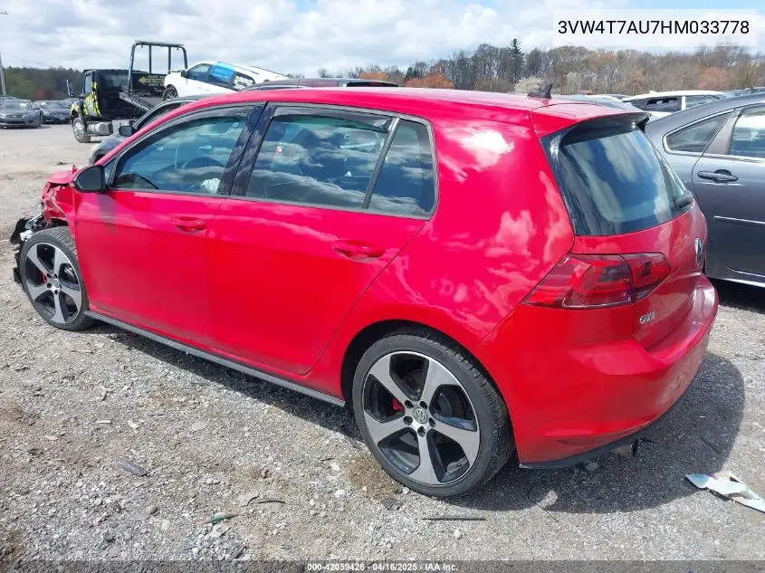 2017 Volkswagen Golf Gti Autobahn 4-Door/S 4-Door/Se 4-Door/Sport 4-Door VIN: 3VW4T7AU7HM033778 Lot: 42059426