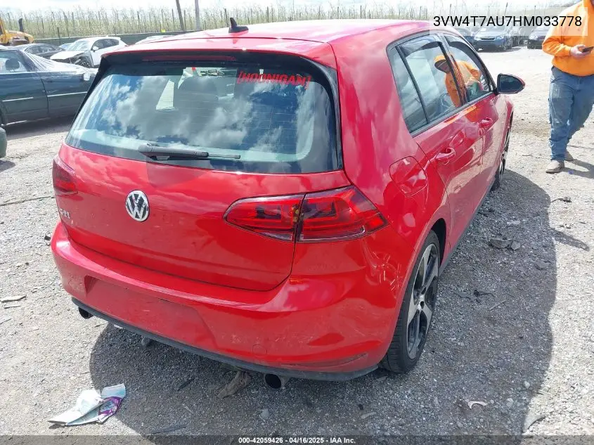 2017 Volkswagen Golf Gti Autobahn 4-Door/S 4-Door/Se 4-Door/Sport 4-Door VIN: 3VW4T7AU7HM033778 Lot: 42059426