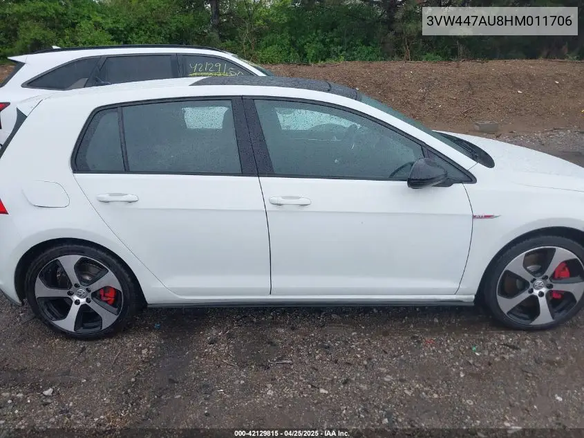2017 Volkswagen Golf Gti Se 4-Door VIN: 3VW447AU8HM011706 Lot: 42129815
