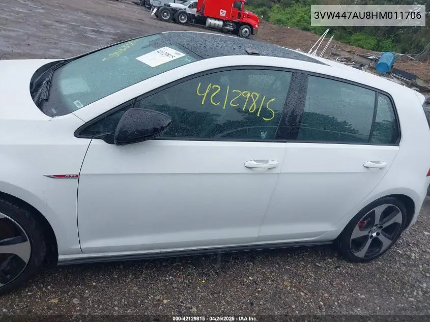 2017 Volkswagen Golf Gti Se 4-Door VIN: 3VW447AU8HM011706 Lot: 42129815