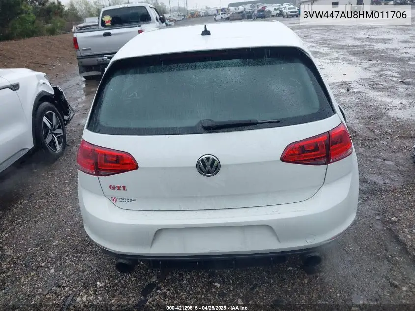 2017 Volkswagen Golf Gti Se 4-Door VIN: 3VW447AU8HM011706 Lot: 42129815