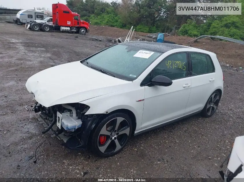 2017 Volkswagen Golf Gti Se 4-Door VIN: 3VW447AU8HM011706 Lot: 42129815