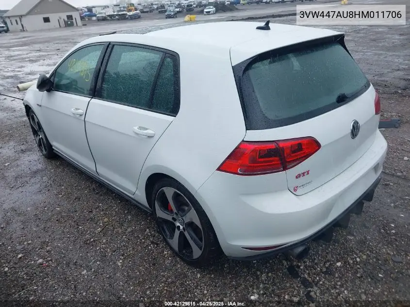 2017 Volkswagen Golf Gti Se 4-Door VIN: 3VW447AU8HM011706 Lot: 42129815