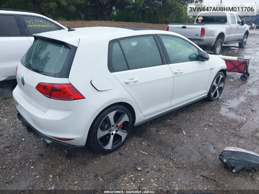 2017 Volkswagen Golf Gti Se 4-Door VIN: 3VW447AU8HM011706 Lot: 42129815