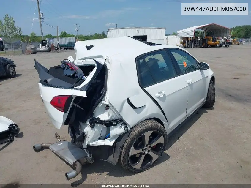 2017 Volkswagen Golf Gti Autobahn 4-Door/S 4-Door/Se 4-Door/Sport 4-Door VIN: 3VW447AU0HM057000 Lot: 42147748