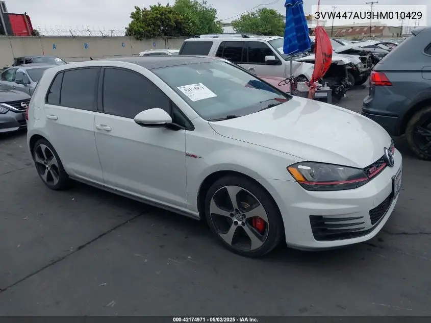 2017 Volkswagen Golf Gti Autobahn 4-Door/S 4-Door/Se 4-Door/Sport 4-Door VIN: 3VW447AU3HM010429 Lot: 42174971