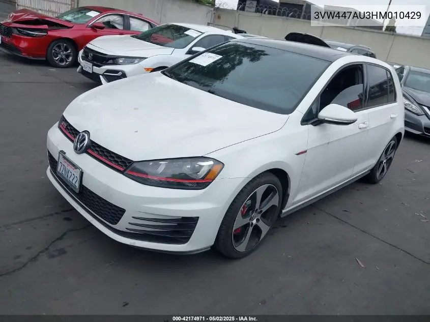 2017 Volkswagen Golf Gti Autobahn 4-Door/S 4-Door/Se 4-Door/Sport 4-Door VIN: 3VW447AU3HM010429 Lot: 42174971