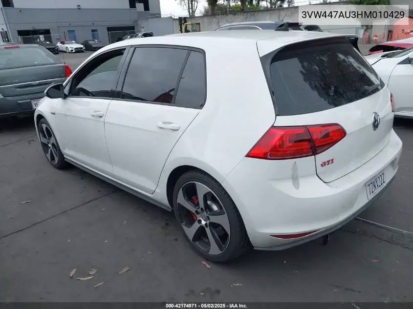 2017 Volkswagen Golf Gti Autobahn 4-Door/S 4-Door/Se 4-Door/Sport 4-Door VIN: 3VW447AU3HM010429 Lot: 42174971