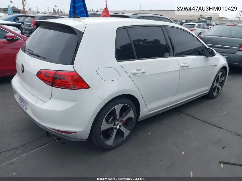 2017 Volkswagen Golf Gti Autobahn 4-Door/S 4-Door/Se 4-Door/Sport 4-Door VIN: 3VW447AU3HM010429 Lot: 42174971