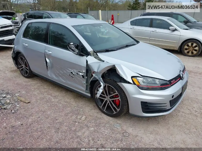 2017 Volkswagen Golf Gti Autobahn 4-Door/S 4-Door/Se 4-Door/Sport 4-Door VIN: 3VW547AU0HM036524 Lot: 42184322