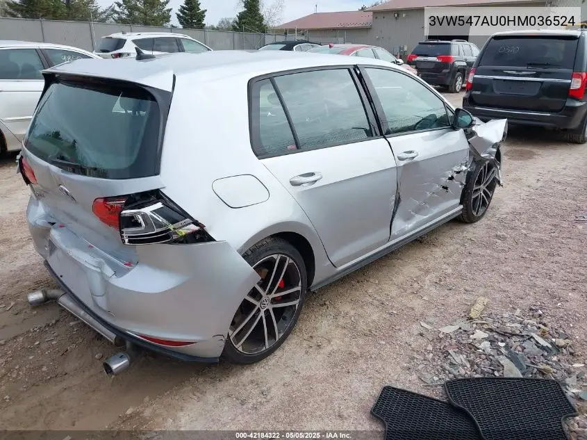 2017 Volkswagen Golf Gti Autobahn 4-Door/S 4-Door/Se 4-Door/Sport 4-Door VIN: 3VW547AU0HM036524 Lot: 42184322