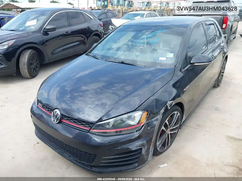 2017 Volkswagen Golf Gti Autobahn 4-Door/S 4-Door/Se 4-Door/Sport 4-Door VIN: 3VW547AU3HM043628 Lot: 42205345
