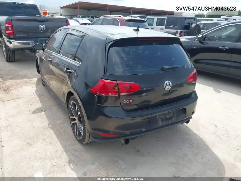 2017 Volkswagen Golf Gti Autobahn 4-Door/S 4-Door/Se 4-Door/Sport 4-Door VIN: 3VW547AU3HM043628 Lot: 42205345
